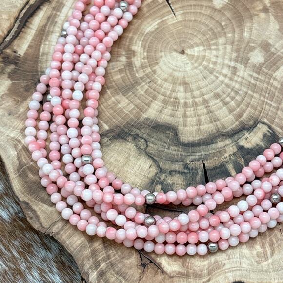 DESERT ROSE TRADING Jay King Angel Skin Coral 8-Strand Necklace Sterling Beads - Picture 2 of 4